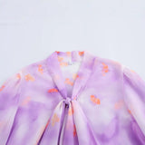 2025 Spring Printing Lotus Leaf Lantern Sleeve Top Shirt