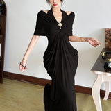 2025 Summer Fashion Trend Women's New V-Necked Bare Back Mesh Splicing Body And Hip Dress