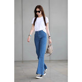 French Retro Blue Trumpet Jeans Women Autumn And Winter New Small Man Without Legs High Waists Thin Horseshoe Horn Trousers
