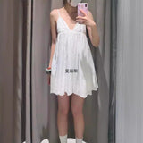 Women's Summer New Holiday Style Loose Back Vertical Lace Short Dress