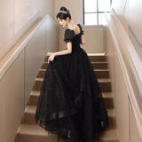 Black Evening Dress Dress 2025 New Banquet Temperament Long-Term Luxury Minit Dinner Hosts Walk Show Evening Dress
