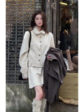 Winter French Style High-Neck Single Buckle Knitted Skirt Dress Set
