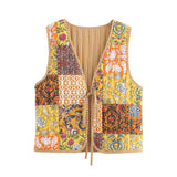 New Literary Retro Wearing Waist Vest Vest Printed Tie Cotton Vest