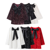 Women's Dress 2025 New Spring Bow Skirt Multi-Colored Bright Sleeve Mini Dress