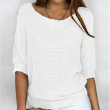 Spring New Solid Color Round Knit Shirt Women Commuting Elegant Seven-Sleeve Top Air-Conditioning Shirt