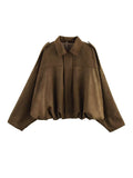 2025 Spring New Women's Fashion Army Green Velvet Effect Short Long Sleeve Epaulets Coat