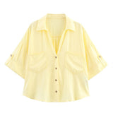 2025 Spring And Summer New Women's Fashion Casual Collar Striped Wide-Sleeved Shirt