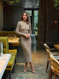 Long-Sleeved Autumn And Winter Sweater Dress Lady Knit Round Collar Pit Solid Color Tight Dress Woman