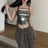2025 Spring And Summer New Women's Solid Color Repair Fashion Slings Folding Sexy Bare Vest Woman