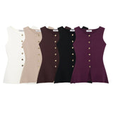 Asian Women's Clothing 2025 Autumn And Winter New Fashion Vest Gold Button Flat Needle Vest