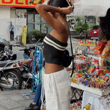 2025 Summer New Ins Sexy Knitted Blouse Female Hit-Colored Stripe Bra Hot Girl Tight Outside Wear