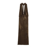 2025 Summer New Women's Sexy Back Repair Metal Foil Hanging Neck Dress