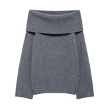 Women's Clothing New Pure Color Long Sleeve Straight Shoulder Collar Top