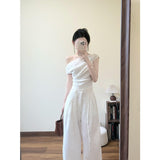 Super Good-Looking Pure Sleeves Short-Sleeved T-Shirt High-Rise Thin Leg Pants Women's Summer Seaside Holiday Wind Leisure Suit