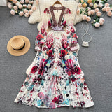 Spring And Autumn French Court Style Temperament Thin French Chiffon Mesh Dress Female Big A-Word Print Long Dress