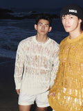 Lazy And Lonely Wind Hollow Knitted Shirt Male Sense Perspective Loose Long-Sleeved Net Eyes Twilight Twilight Tearing Up Fashion Clothes