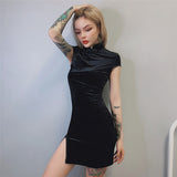 2025 Autumn Women's New Fashion Velvet Short Cheongsam Skirt Under The Fork Bag Hip Dress
