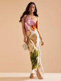 2025 Women's New Temperament Slanted Shoulder Open Fork Printing Summer Sling Dress Dress Dress Dress