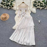 Three-House Folded T-Shirt With Irregular Hembo Skirt Dress Suit Woman