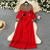 High-End Women's Temperament Dress 2025 Winter Heavy Industry Nail Polish Lily Loose Waist Long-Term Pressure Folding Dress Skirt
