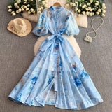 Windy Coat Collar Fairy Summer Dress Design Dress Waist Ink Niche New Dress Print