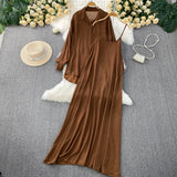 Lazy Wind Leisure Two Sets Of Women Loose Outside Thin Long-Sleeved Shirt Cover Skinny Sling Dress