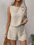 2025 Solid Imitation Cotton Sleeveless Vest Shorts Casual Fashion Two-Piece Suit Woman