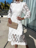Women's Dress 2025 New French Lace Collar Bubble Bubble Sleeve Dress Temperament Waist Show Skinny Dress