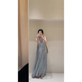 French Cool Temperament V-Neck Dyed Hanging Neck Dress Loose Thin Sleeveless Sleeveless Sling Skirt