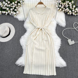2025 Summer French Retro Temperament Polo Collar Loose Belt A-Word Knitted Dress Casual Dress