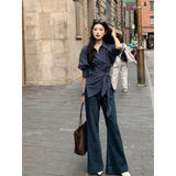 French Temperament To Collect Blue Striped Shirt Women Spring And Autumn Small Design Slim Slim Long Sleeve Top