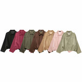 Women's 2025 New Bat Sleeve Loose-Fitting Velvet Bomber Jacket Jacket
