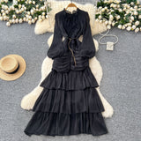 French Dress Women 2025 New High-End Lace To Receive Waist Lantern Sleeves Side Long Dress Dress