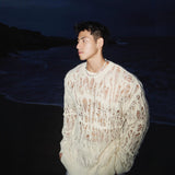 Lazy And Lonely Wind Hollow Knitted Shirt Male Sense Perspective Loose Long-Sleeved Net Eyes Twilight Twilight Tearing Up Fashion Clothes