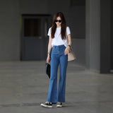 French Retro Blue Trumpet Jeans Women Autumn And Winter New Small Man Without Legs High Waists Thin Horseshoe Horn Trousers