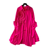Korean Version Of High-End Sense Polo Collar Shirt Women Autumn Three-Dimensional Flowers Loose Irregular Folding Tail Design Top
