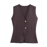 Spring And Summer New Women's Gold Button Knitted Vest + Half-Dress Fashion Set