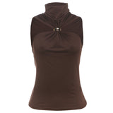 2025 Spring And Summer New Women's Temperament Design Feeling Solid Half-High Collar Sleeveless Vest Slim Slim Top