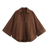 2025 Spring And Summer New Women's Fashion Casual Collar Striped Wide-Sleeved Shirt