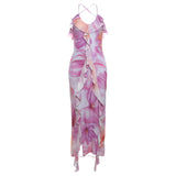 2025 Summer Fashion Trend Women's New Sling V-Neck Print Bag Hip-Back Sexy Dress