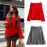 2025 Women's New Autumn And Winter Temperament Long-Sleeved Shoulder Simple Sweater Knitted Jersey