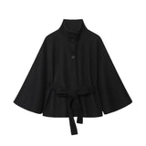 Women's Clothing 2025 New Fashion Temperament Waist Cape High-Neck Coat