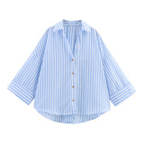 2025 Spring And Summer New Women's Fashion Casual Collar Striped Wide-Sleeved Shirt