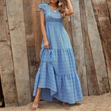 Women's Dress 2025 Sha Bohemia V-Neck High-Waisted Printed Holiday Dress Spliced With Broken Floral Dresses