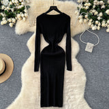 Simple Sexy Pit Strips Body-Body-Groom Knitted Dress Autumn Solid-Colored Bottom Skirt One-Step Dress Woman