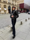 Autumn 2025 New Women's Fashion Simple Retro Locomotive Jacket Collar Long Sleeve Short Jacket