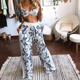 2025 New Summer Women's Printed Sexy Breasts + Loose Broad Leg Pants Two Sets