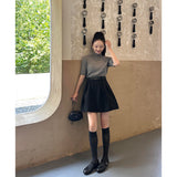 High-Level Temperament Suit Dress Women Autumn Solid Cartoon Sleeve Knitted Shirt Half-Dress Two-Set