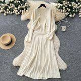High-End Small Fragrant Style Wearing Women's Autumn Fashion Nail Ball Collar Sleeveless Knitted Dress Long Sleeve Open Shirt Coat