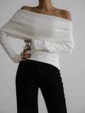 Sweater Women's Fall/Winter 2025 Long-Sleeved Knitted Bottom Shirt With A Word Of The Shoulder Sex-Repair And Exposed Shoulder